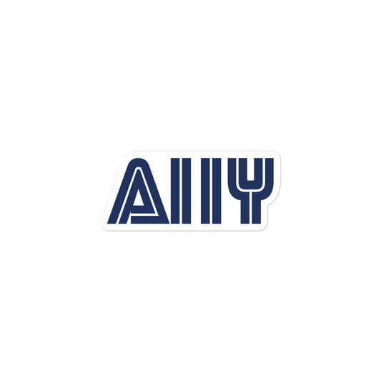 Blue stylized A11y letters, prepresentative of the Sega logo, center aligned, on front of 3 inch sticker.