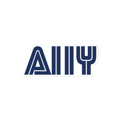 Blue stylized A11y letters, prepresentative of the Sega logo, center aligned, on front of 4 inch sticker.