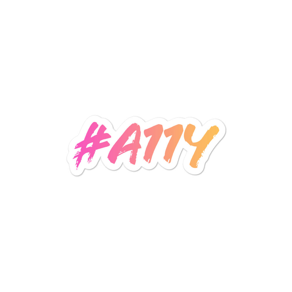 Left to right, dark pastel pink to pastel yellow gradient, #A11Y letters on white 3 inch sticker.