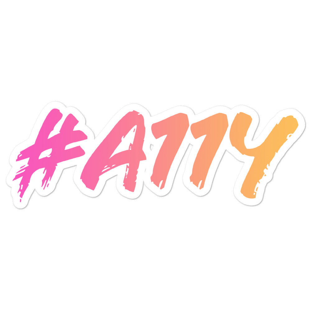 Left to right, dark pastel pink to pastel yellow gradient, #A11Y letters on white 5.5 inch sticker.
